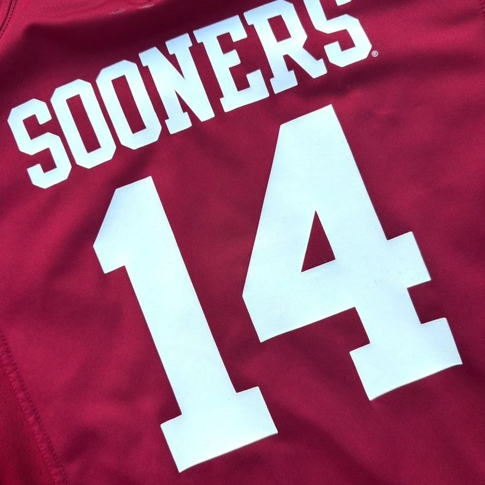 Nike Oklahoma Sooners #14 Football Jersey NCAA Football Red/White Youth Large